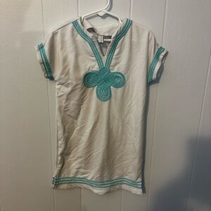 Kids White Pool/Beach Cover with Teal Embroidery